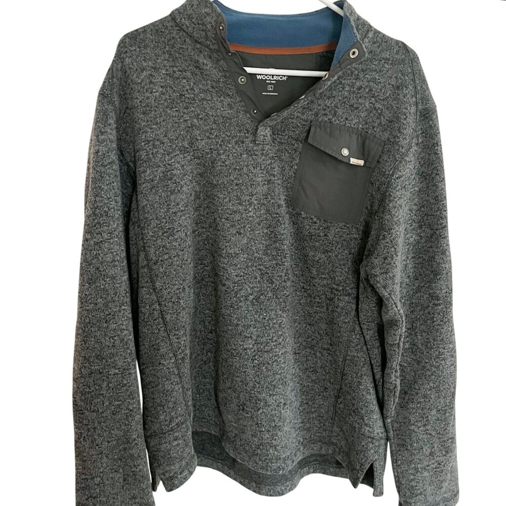 Woolrich Pullover Sweater Men's Gray 1/4 Snap Button Mock Size L